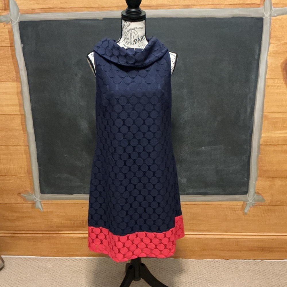 Adrianna Papell size 14 Navy sleeveless dress with hot pink accents